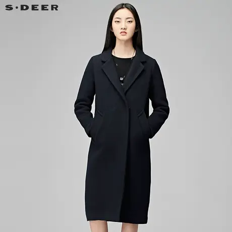 sdeer圣迪奥女装冬装平驳领长款毛呢大衣外套S17481896图片