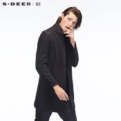 sdeerhe圣迪奥自然剪裁毛边后衩设计一粒扣立领男式外套H15471849图片