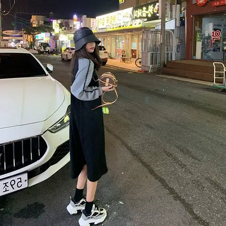 大码胖mm长款卫衣连衣裙女春秋加绒加厚韩版洋气中长款裙子200斤商品大图