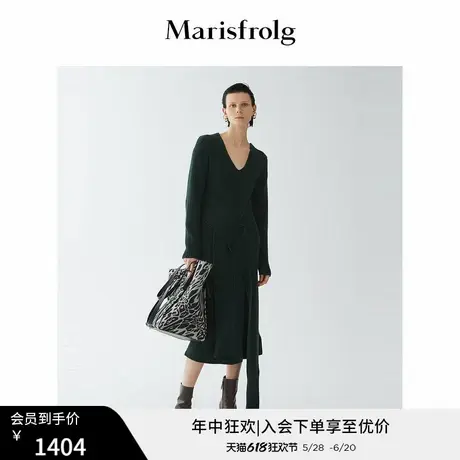 【商场同款】玛丝菲尔秋季新款墨绿色山羊绒不对称针织连衣裙图片