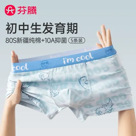 芬腾青少年内裤男生纯棉发育期平角初高中学生男孩中大童四角短裤图片