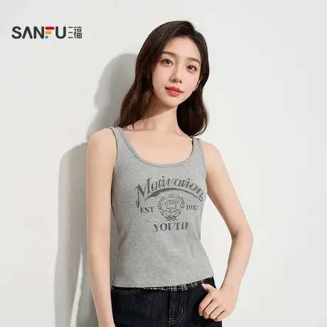 三福女秋季美高学院风印花吊带背心 时尚宽肩带无袖上衣507233图片