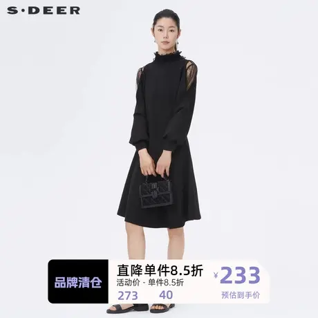 S·DEER圣迪奥女装时尚系带网纱拼接宽松连衣裙S221Z1276图片