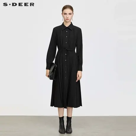 【好物体验专享】sdeer圣迪奥赫本风翻领收腰衬衫连衣裙S25361202图片