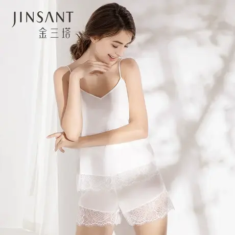 金三塔新款 真丝吊带衫女蕾丝拼接V领性感美背吊带衫图片