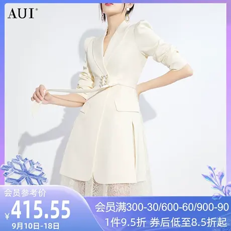 AUI杏色设计感高级西装连衣裙女2023春新款名媛气质小众修身裙子图片
