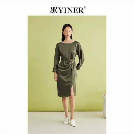 【醋酸系列】YINER音儿春季法式优雅一字领收腰连衣裙图片