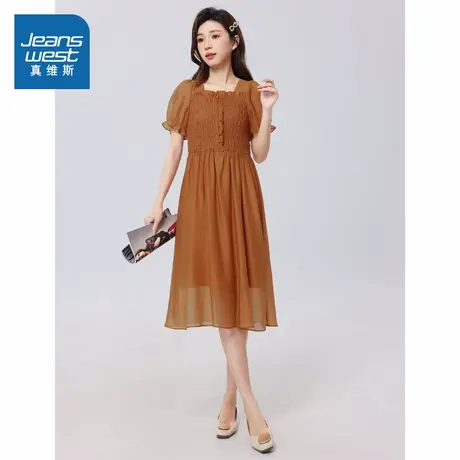 N8真维斯女装轻淑风连衣裙 2025夏季新品 女款短袖方领温柔纱裙图片