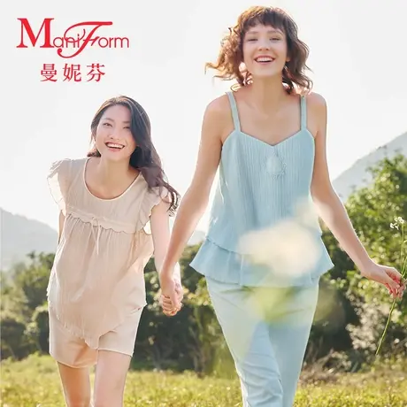 曼妮芬棉质家居服起居服套装女士舒适睡衣夏款轻薄睡裤图片