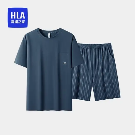 HLA/海澜之家男士纯棉圆领家居服套装短袖短裤吸汗透气凉爽夏薄款图片
