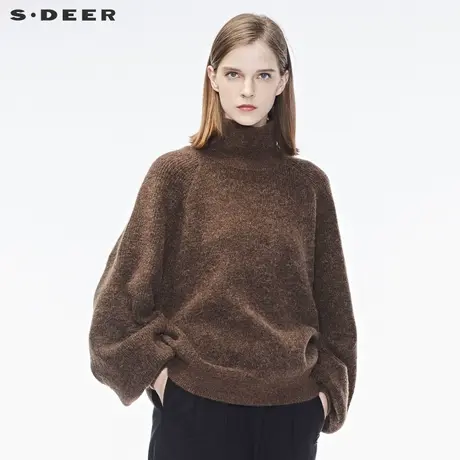 sdeer圣迪奥柔和灯笼袖口罗纹高领设计针织衫S18483587商品大图