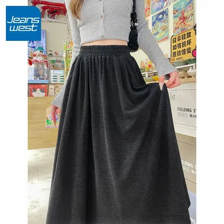 KV真维斯黑色糯米裙女款2025新款高腰a字百褶裙慵懒风百搭半身裙图片