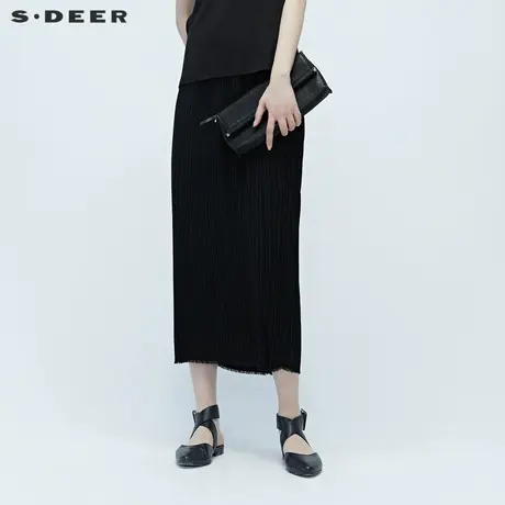 sdeer圣迪奥夏装知性优雅松紧透气长裙百褶裙女S20281121图片