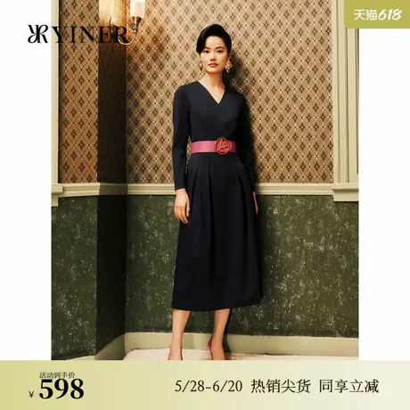 【1996系列】YINER音儿春季美丽诺羊毛A字收腰连衣裙图片