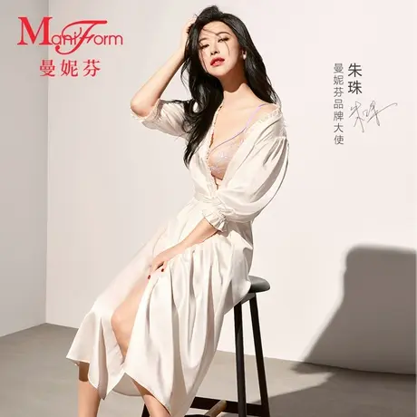 【朱珠同款】曼妮芬2025夏法式荷叶领7分袖外披女舒适睡袍家居服图片