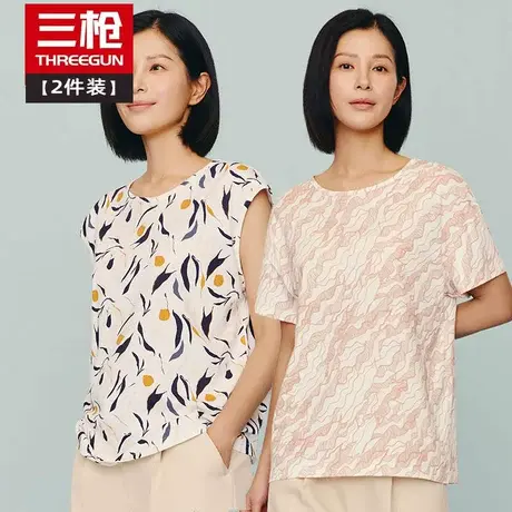 2件 三枪女士纯棉短袖T恤中老年人妈妈夏季宽松透气全棉薄款汗衫图片