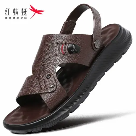红蜻蜓头层牛皮软底2025新款沙滩凉鞋男夏季防滑耐磨真皮爸爸拖鞋图片