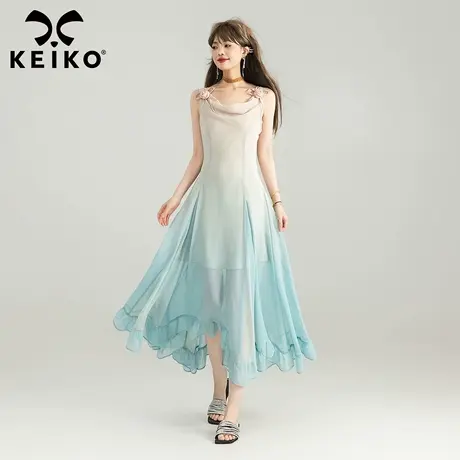 KEIKO 泰兰德晕染渐变吊带连衣裙夏度假风波浪大摆长裙丁达尔裙子图片