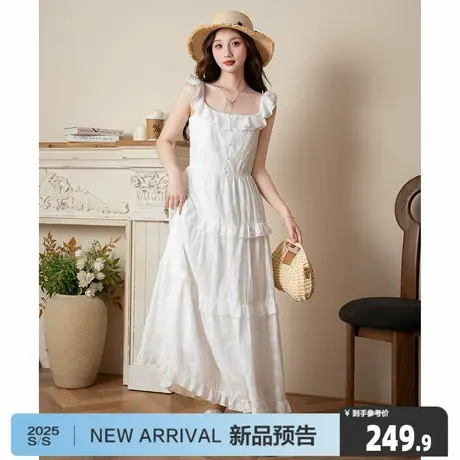唐狮2025夏季新款飞袖连衣裙女长裙白色蛋糕裙海边度假少女裙6.21图片