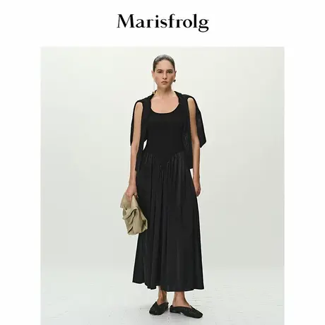 【新能量黑裙】Marisfrolg玛丝菲尔2025夏新款收腰黑色背心连衣裙图片
