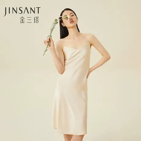 金三塔重磅19姆米真丝 玲珑曲线 斜裁长款真丝吊带裙可搭配可外穿图片