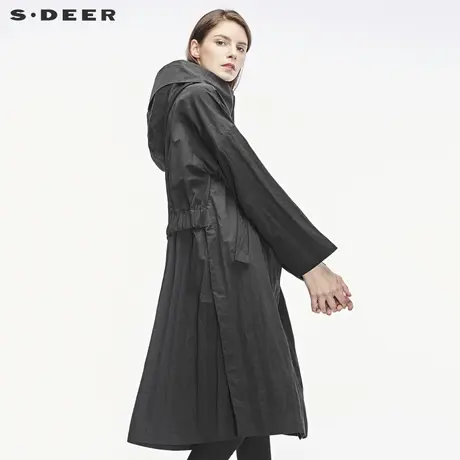 sdeer圣迪奥简约腰部松紧造型暗门襟设计高领连帽长外套S18461870图片