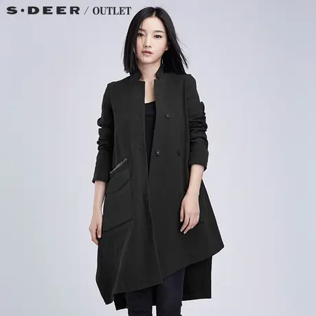 sdeer圣迪奥女装秋装不对称口袋斜襟长款亚麻风衣外套S16381849图片