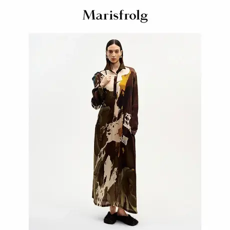 Marisfrolg玛丝菲尔2025秋新款岩间派对艺术花稿真丝衬衫连衣裙图片