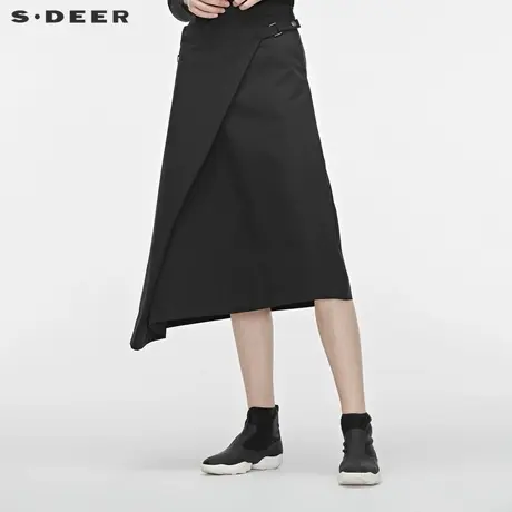 sdeer圣迪奥女装无松紧腰搭片立体贴袋字母贴布半身长裙S19381114图片