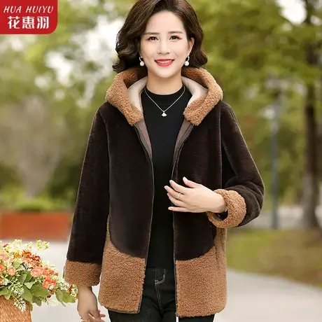 小个子妈妈外套洋气新款秋冬装中老年女士羊羔毛皮毛一体大衣短款商品大图