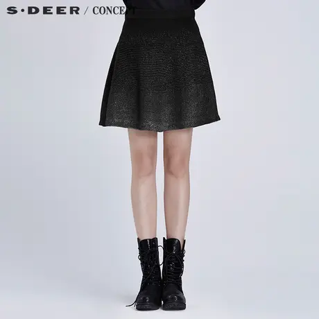 sdeer圣迪奥女装2018春装斑驳漆印A廓针织短裙S16381367图片