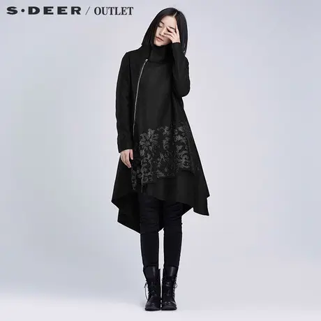 sdeer圣迪奥秋装现代科技感网格A廓长款风衣毛呢外套女S16381855图片
