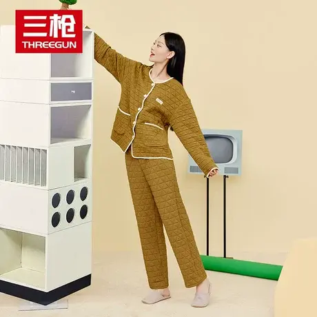 三枪夹棉女士睡衣睡裤三层加厚保暖秋冬新品女士可外穿家居服套装图片