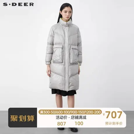 sdeer圣迪奥女装个性高领立体口袋抽绳长款羽绒服S21462445图片