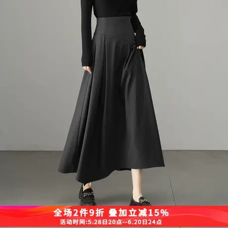 娅丽达不规则百褶半身裙女2025春季新款裙子显瘦伞裙高腰a字长裙图片
