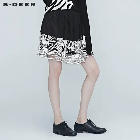 sdeer圣迪奥松紧收腰网纱拼接凡尔赛裙小个子短裙半身裙S20381305图片