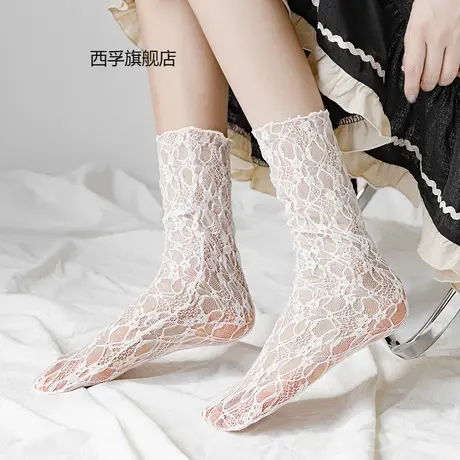 蕾丝网纱袜堆堆日系薄款JK软妹仙女中筒袜ins潮玛丽珍复古透明袜图片