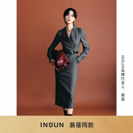 「裴蓓同款」INSUN恩裳秋季羊毛翻驳领西装连衣裙图片