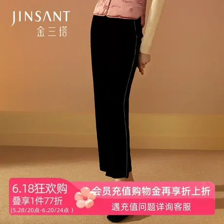 金三塔复古丝绒阔腿长裤女高腰显瘦休闲舒适直筒拖地家居睡裤图片