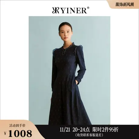 【新中式】YINER音儿专选女装冬季国风针织提花连衣裙图片