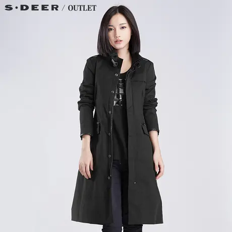 sdeer圣迪奥2018春装纯色立领腰带修身长款风衣外套女S16381840图片