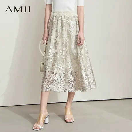 AMII【法式优雅】2025秋款法式重工网纱刺绣A字裙长裙半身裙女图片