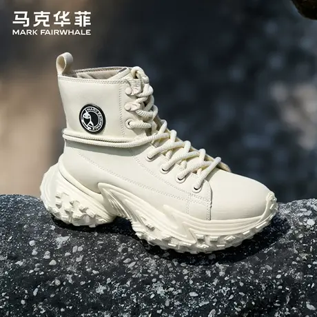 马克华菲马丁靴男新款厚底增高徒步靴防滑耐磨工装靴白色高帮男靴图片