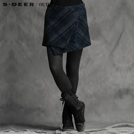 s.deer【上新】圣迪奥正品女现代感几何格纹毛呢短裙图片