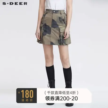 sdeer圣迪奥秋装松紧拼接撞色字母迷彩A字短裙S22181304图片