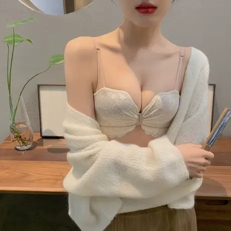 内衣女小胸聚拢学生大学少女bra无钢圈收副乳防下垂蕾丝文胸套装图片