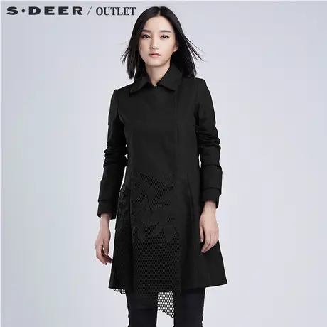 sdeer圣迪奥女装2018春装现代科技感网格贴片长风衣外套S16381854图片