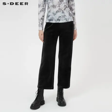 sdeer圣迪奥女装复古松紧灯芯绒阔腿长裤S214Z0804商品大图