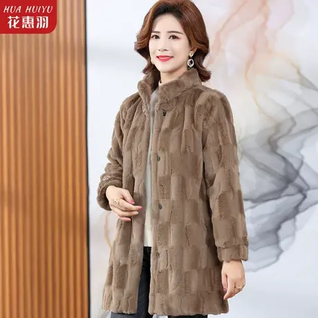 妈妈冬装皮毛一体大衣中长款加棉加厚棉衣中老年女秋冬水貂绒外套商品大图