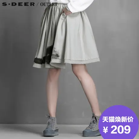 【清仓】sdeer圣迪奥代墨迹印染撕边短裙S15181392图片